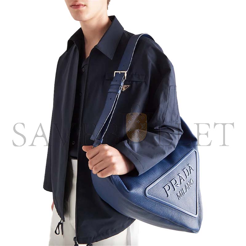 Pra*a leather triangle shoulder bag large bluette 2vy007 (60*30cm)